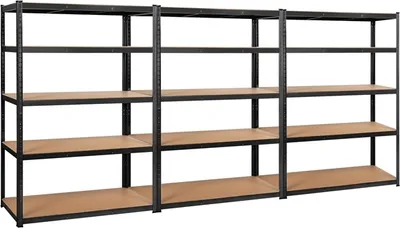 Produktbild von Yaheetech Schwerlastregal 3er Set, 180x120x60cm, Metall Lagerregal, max. 2625 kg, 5 Ablagen, Schwarz