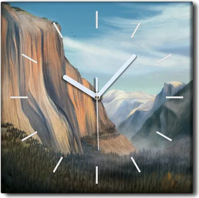 Produktbild von Coloray Uhr auf Leinwand 30x30 cm Wand Uhr Dekoration Wohnzimmer Segeltuch weiße Zeiger -Berge des Autumn Nebelhimmel
