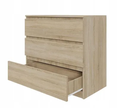 Produktbild von Kommode AVEN 80cm, Schrank 3 Schubladen, Sonoma-Eiche, Wohnzimmer, Schlafzimmer