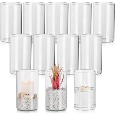 Obrázek produktu pro Držák na svíčky, válcový, skleněný set, 12 kusů, 15 cm, průhledný, vhodný pro svíčky typu "stumpen" a plovoucí svíčky