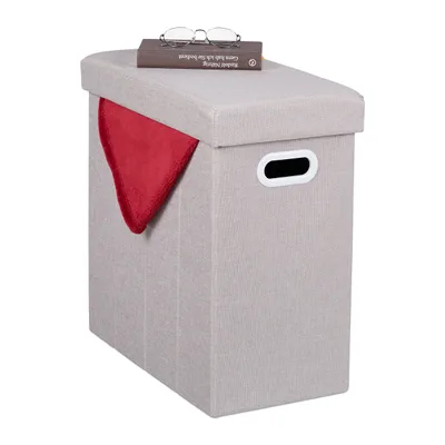 Image de Pouf Relaxdays avec rangement, rembourré, pouf pliable en tissu, salon, couloir, H x l x P : 49 x 48,5 x 27 cm, beige