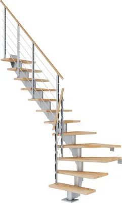 Produktbild von Pertura Mittelholmtreppe Alena Buche Leimholz Perlgrau 1/4 gewendelt unten links/rechts 75 cm 13 Stufen / 14 Steigungen