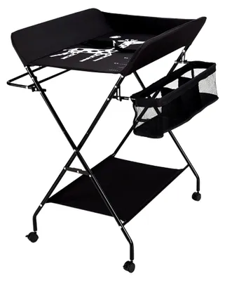 Produktbild von Baby Wickeltisch Klappbare, Mobiler Wickelkommode Wickelkombi mit Rad, Wickelauflage, Sicherheitsgurt