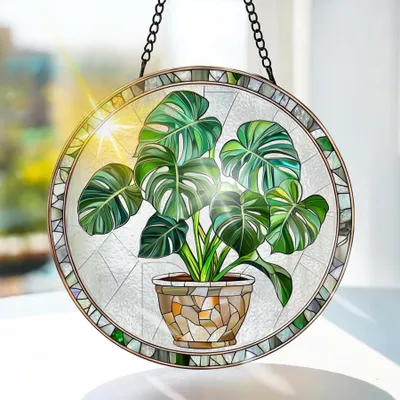 Glasfensterbild Hängend 20x20 cm - Handgefertigte Suncatcher Dekoration