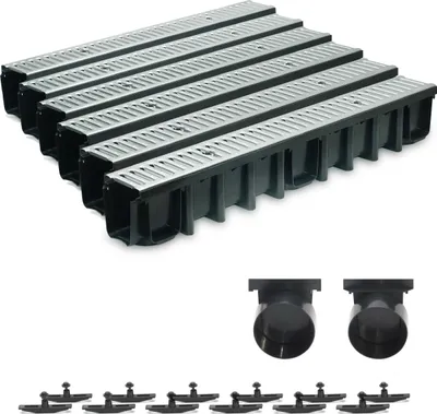 Produktbild von 6m Entwässerungsrinne Terrassenrinne Stahlrost verzinkt komplett SET, System A15 148mm, inkl. Zubehör