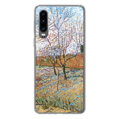 Produktbild von MuchoWow® Handyhülle Schutzhülle Hülle für Huawei P30 Blühender Pfirsichbaum - Vincent van Gogh Silikon Softcase Handy Hülle - Kartenbesitzer