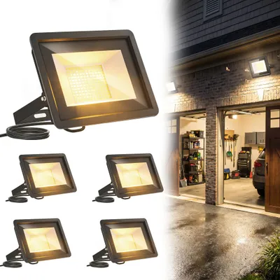 Zdjęcie produktu dla VA-Cerulean, 5 sztuk, reflektor LED 100W, ciepła biel, do użytku zewnętrznego, wodoszczelność IP66, regulowany uchwyt (180°), aluminiowa lampa zewnętrzna do ogrodu i garażu