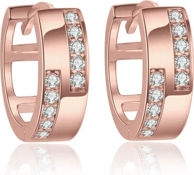 Produktbild von 925 Sterling Silber Klappcreolen Ohrringe vergoldet 12mm mit Zirkonia Farbe - Rosévergoldet