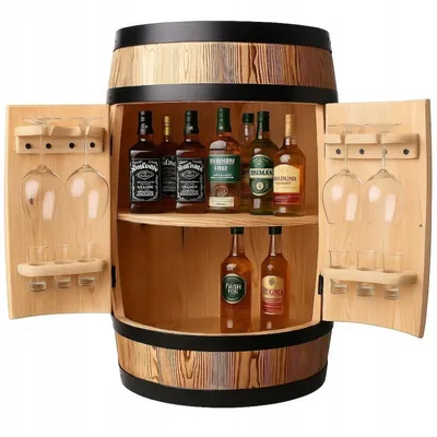 Immagine prodotto di Bar in legno Fass 80x55 cm – Mobile bar in legno massiccio per alcolici, vino e whisky con portabottiglie | Realizzato a mano nell'UE | Mobili da bar premium in stile loft e rustico