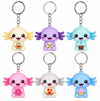 Produktbild von Kawaii Kuties Axolotl Schlüsselanhänger 3D 6er Set ca. 4,5 cm