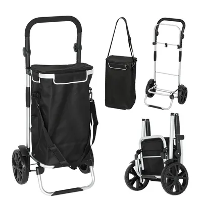 Produktbild von Einkaufstrolley 3-in-1 Klappbar 40L Kapazität Transportwagen mit Kühlfach bis 25kg Schwarz