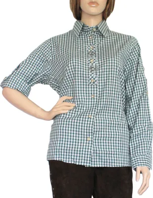 Produktbild von Trachtenbluse Damen Trachten lederhosen-bluse Trachtenmode Grün kariert OB3-grün, Größe:44