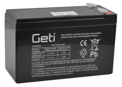 Imagen del producto de Batería de plomo-ácido de 12V, 7.5Ah, marca GETI (conector de 6,35 mm)