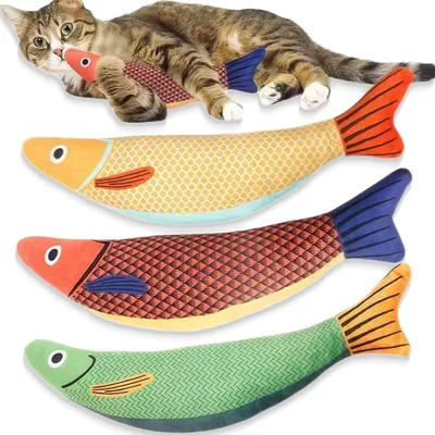 Produktbild von Realistisches Fisch-Katzenspielzeug mit Katzenminze – Weiches Plüschkissen zur Förderung des Jagdinstinkts