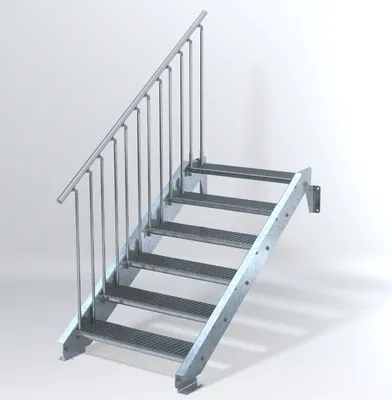 Produktbild von Stahltreppe 6 Stufen bis Höhe 120 cm, Laufbreite : 90 cm Geländer links ST 3 (31 / 9 mm schmal)