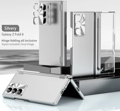 Obrázek produktu pro Pouzdro na Samsung Galaxy Z Fold 6 magnetická ochrana pantu s držákem na pero, ochranné pouzdro proti poškrábání s fólií na objektiv a displej Stříbro