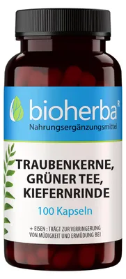 Produktbild von Bioherba Traubenkerne, Grüner Tee, Kiefernrinde 100 Kapseln