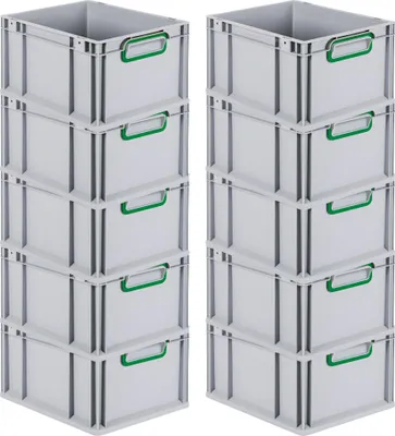 Produktbild von SparSet 10x Eurobox NextGen Color | HxBxT 22x30x40cm | 20 Liter | Griffe grün geschlossen | Glatter Boden | Grau | Eurobehälter, Transportbox, Transportbehälter, Stapelbehälter