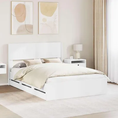 Image de Lit exclusif - Structure de lit avec espace de rangement et tête de lit, blanc, 150 x 200 cm
