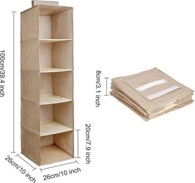 Immagine prodotto di Appendiabiti a 5 ripiani, porta abiti, organizer per vestiti e scarpe, salvaspazio e pieghevole, beige