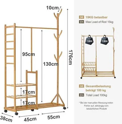 Obrázok produktu pre Otvorená vešiaková tyč, vešiak, šatníková skriňa 38 (š) x 100 (h) x 176 (v) cm