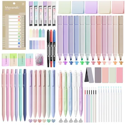 Produktbild von 116-teiliges Aesthetic Stationery Set für Teenager Mädchen, Schulsachen Set mit 12 Pastell Textmarkern, 11 Gelstiften, 6 Druckbleistiften