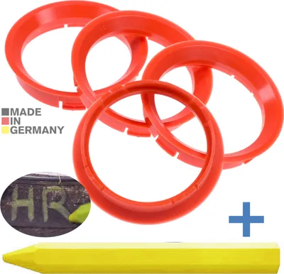 Produktbild von 4X Zentrierringe 64,0 x 56,6 mm Blutorange Felgen Ringe + 1x Reifen Kreide Fett Stift