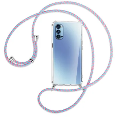 Produktbild von Handykette Backcover-Schutzhülle mit Band (Metall silberfarben) für Oppo Reno4 Pro 5G - pink/mint
