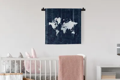 Produktbild von MuchoWow® Wandteppich Wandbehang Weltkarte - Blau - Sternenhimmel 60x60 cm Tapisserie Dekoration Wandtuch - Dekorationen - Wand Decke