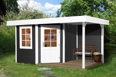 Produktbild von Gartenhaus weka Designhaus 213 A+ Gr. 1 hohes Durchgangsmaß 195 cm, mit Fußboden und Schleppdach 500 x 278 cm anthrazit