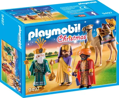 The image shows the front of a Playmobil Christmas set packaging, featuring the Three Wise Men and a camel.