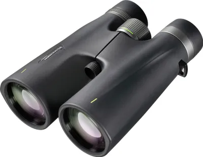 A pair of black binoculars is shown against a white background.