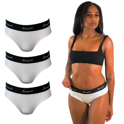 Produktbild von Benonetti Damen Slip, elegante Unterwäsche mit weichem Bund, atmungsaktiv & formstabil, hochwertiger Komfort für jeden Tag (3er Set, Weiß, M)