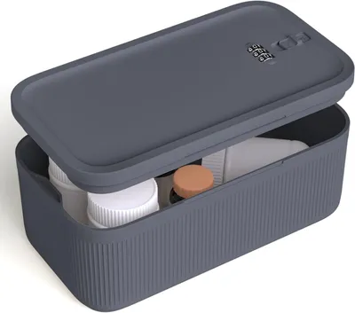 Imagen del producto de Caja de almacenamiento con cerradura, pequeña, de color gris, para llevar