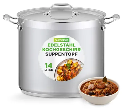 Produktbild von NutriChef Edelstahl Kochtopf 15,1L Induktion – Suppentopf mit Deckel, Profiquali