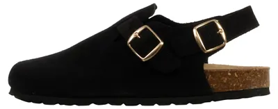 Produktbild von Leder-Pantoletten Boreal BS mit verstellbarem Riemchen, runder Schuhspitze und flachem Absatz