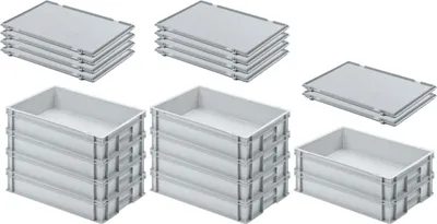 Produktbild von SuperSparSet 10x Eurobehälter mit geschlossenem Griff und Scharnierdeckel | HxBxT 12x40x60cm | 21 Liter | Grau | Eurobox, Transportbox, Transportbehälter, Stapelbehälter