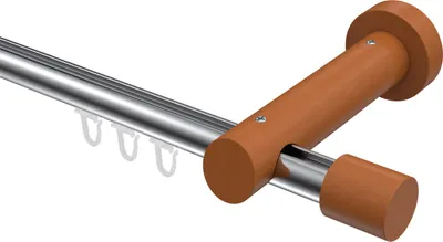 Produktbild von Interdeco Innenlaufstange / Gardinenstange mit Innenlauf Chrom / Kirschbaum lackiert, Typ Talent Feta (Kappe), 20 mm Ø 1-läufig, 420 cm