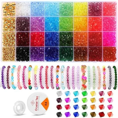 Produktbild von Kristallfacettenkralen 6 mm, 28 Farben, 2800 Stück, Gold, DIY-Kralenketten, Armband-Accessoires