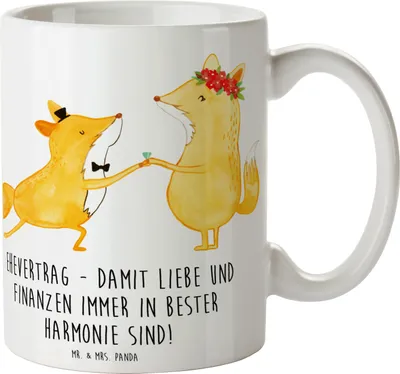 Produktbild von Mr. & Mrs. Panda Tasse Ehevertrag Liebe Finanzen - Weiß - Geschenk, Trinkbecher, Ehe, Heirat, Kaffeebecher, Respekt, Teetasse, Partnerschaft, Fairness, Geschenke