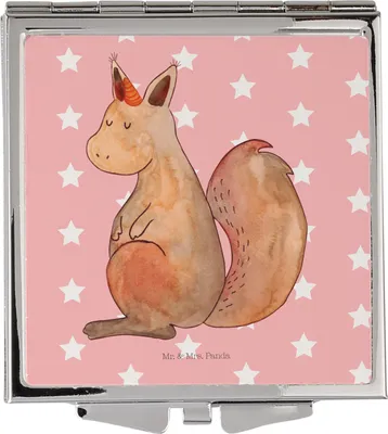 Produktbild von Mr. & Mrs. Panda Handspiegel Einhorn Glauben - Rot Pastell - Geschenk, Eichhorn, Schminkspiegel, Kleiner Spiegel, Mini, Reise, Kosmetikspiegel, Einhörnchen, Eichhörnchen
