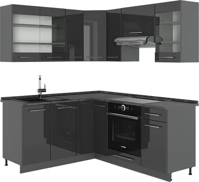Produktbild von Eckküche Vicco Fame-Line Anthrazit Hochglanz 190 x 46 cm ohne Arbeitsplatte, Model 56688