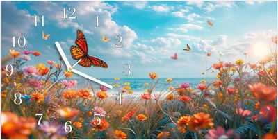 Produktbild von Wanduhr aus Glas mit Motiv Sommerblumenwiese- 60 x 30 cm - inkl. Aufhängesystem