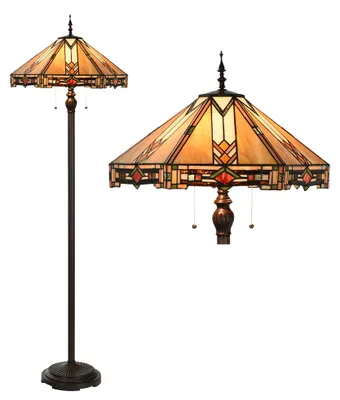 Productafbeelding van Clayre & Eef Tiffany vloerlamp, beige glas, diameter 50 cm, hoogte 161 cm