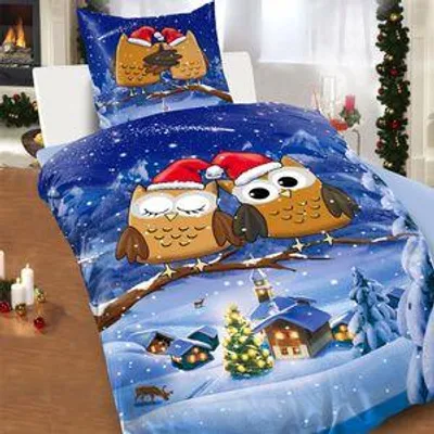 Produktbild von 2 tlg Winter Thermofleece Bettwäsche Microfaser Mikrofaser 135x200 cm Thermo Fleece Flausch Winterlandschaft Schnee weich kuschelig warm Edeltraud Eule Blau