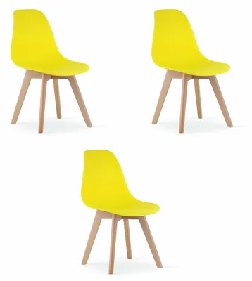 Image de Lot de 3 Chaises Kito en Polypropylène Jaune avec Pieds en Bois de Hêtre