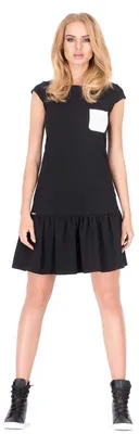 Produktbild von Damen Kleid Tunika Mini-Kleid Rüschen Top; Schwarz/S/36