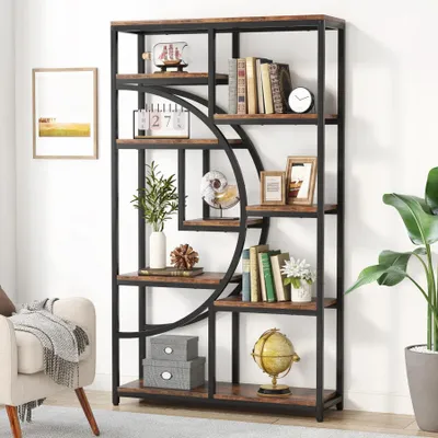 Obrázek produktu pro Knihovna – průmyslová 5patrová etagéra – volně stojící vintage design – kovový rám s dřevěnými policemi – 30 x 95 x 175 cm – hnědá Brown 01