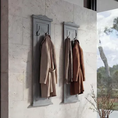 Image de lot de 2 portemanteaux T33, Wandgarderobepaneel, Wandhaken Holz 109x28x4cm ~ gris shabby