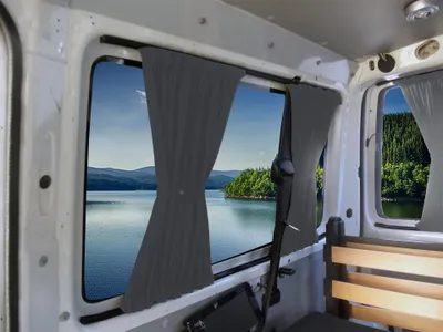 Produktbild von Maß Gardinen für VW T4 Transporter Caravelle lang (712) in Grau